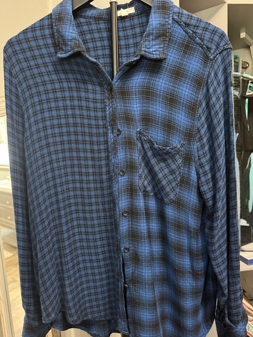 Blue Plaid Button-Up Women’s Shirt